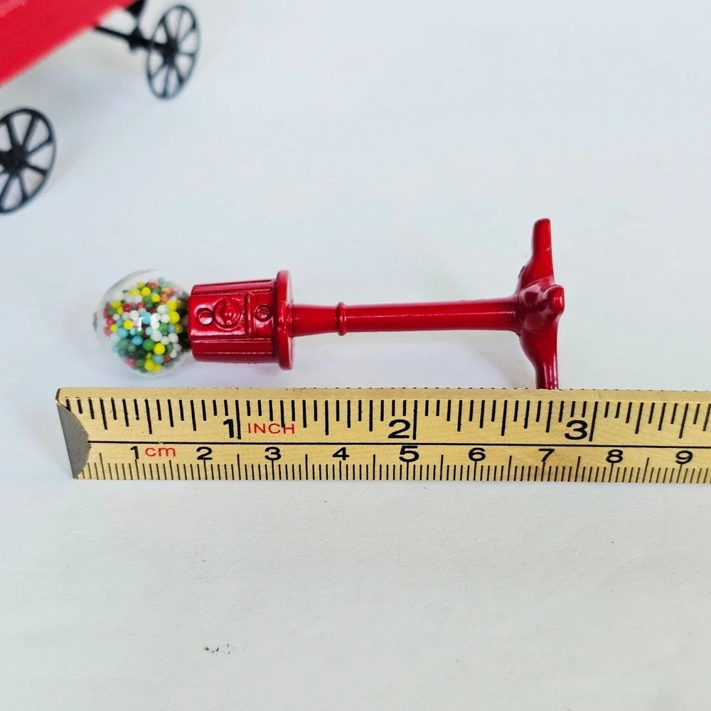 Vintage Retro Style Red Dollhouse Miniatures Wagon Tricycle Gumball Machine Set